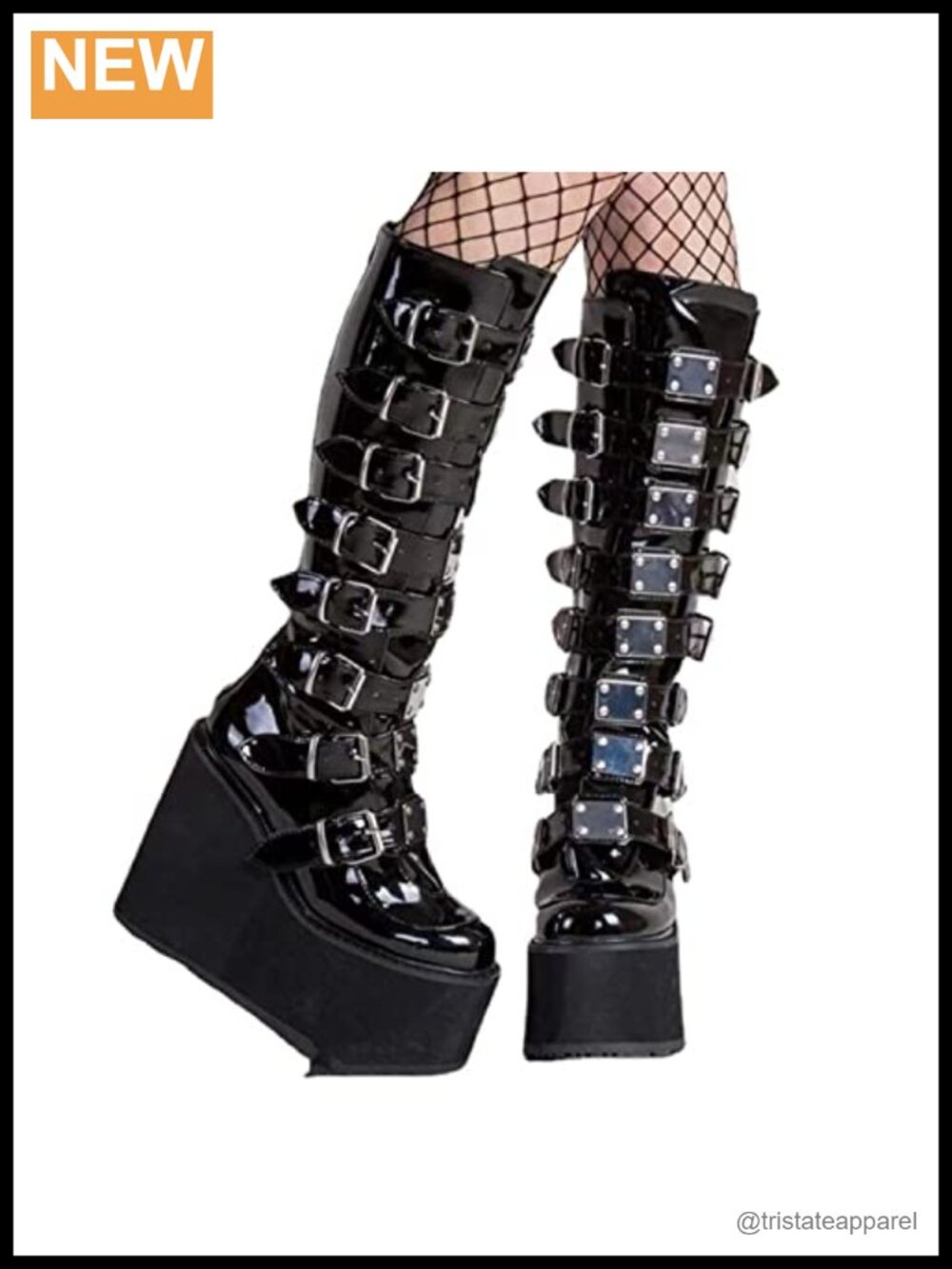 Womens Platform Punk Goth Mid Calf Knee High Combat Boots PU Leather Rubber Sole